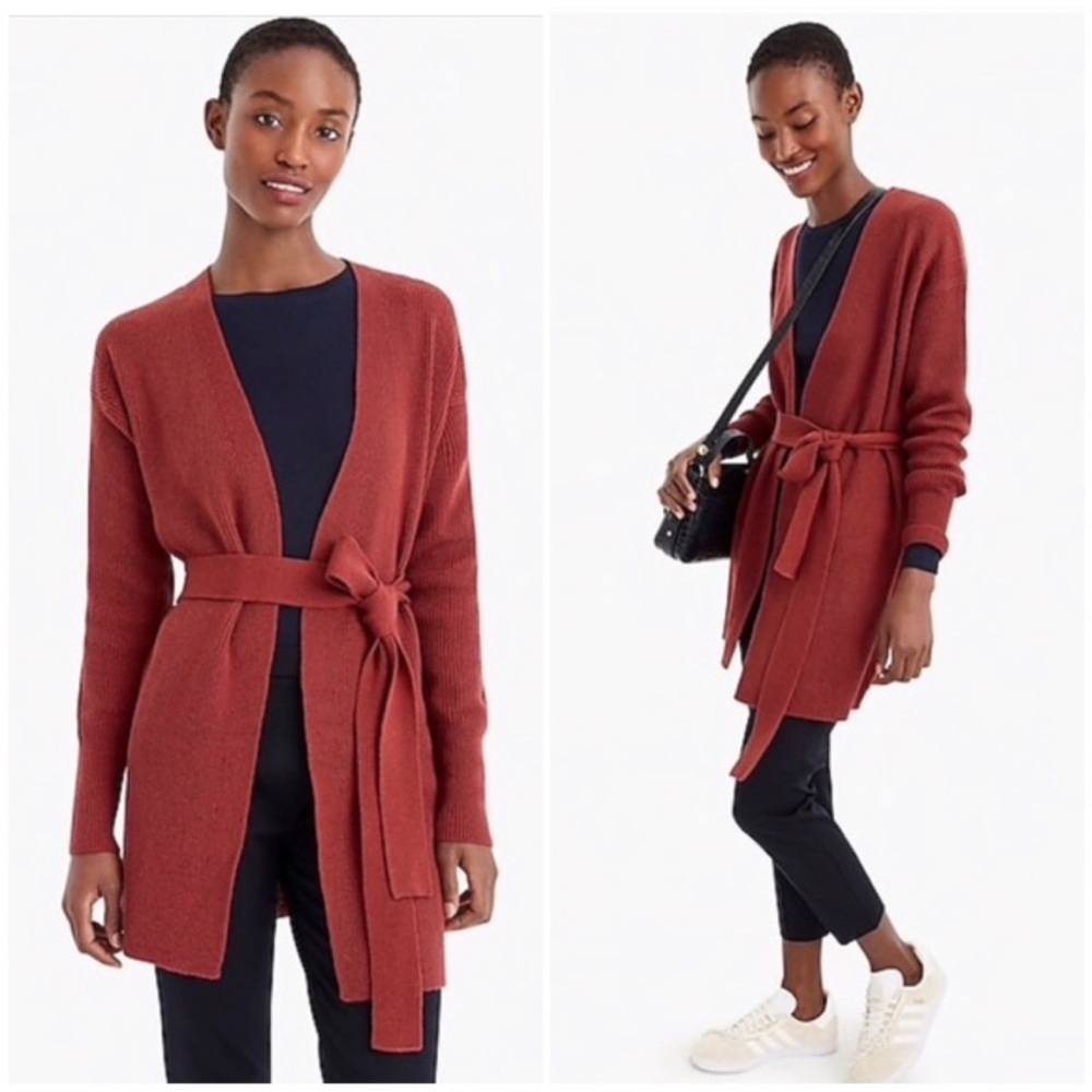 J.Crew 365 tie‎ waist cardigan oversized knit sweater rust orange XXL